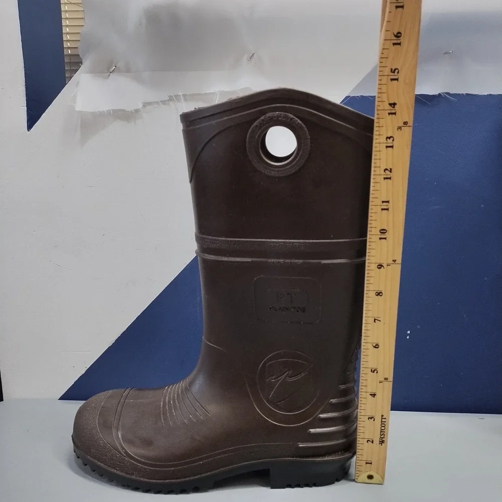 Unisex Waterproof Farm Work Boots Sz M10/W12 Brown Heavy Duty Plain Toe Pull On